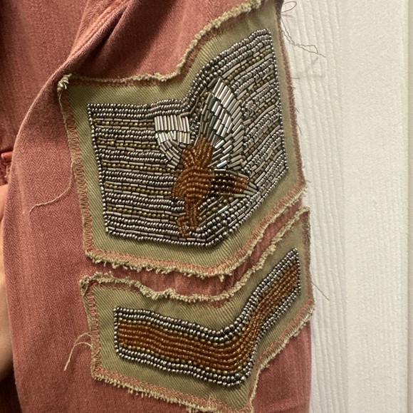 Free People Terracotta Shirt Jacket with Embroidered Sleeve - Picture 3 of 6